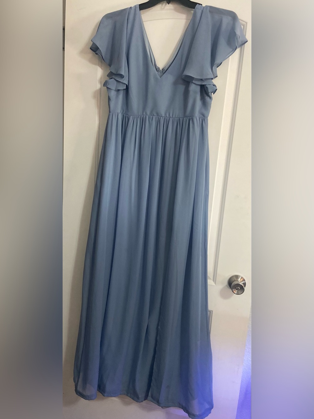 Elegant Light Blue Flutter Sleeve Maxi Dress